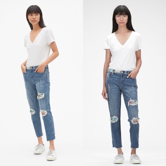 GAP Distressed Floral Print Best Girlfriend Relaxed Denim Jeans - Picture 3 of 7